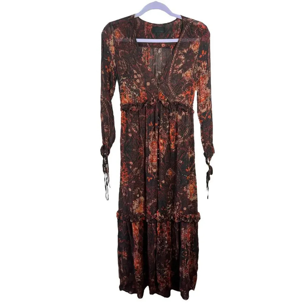 Intermix Silk Red Paisley Maxi Dress Size Small - Picture 4 of 14